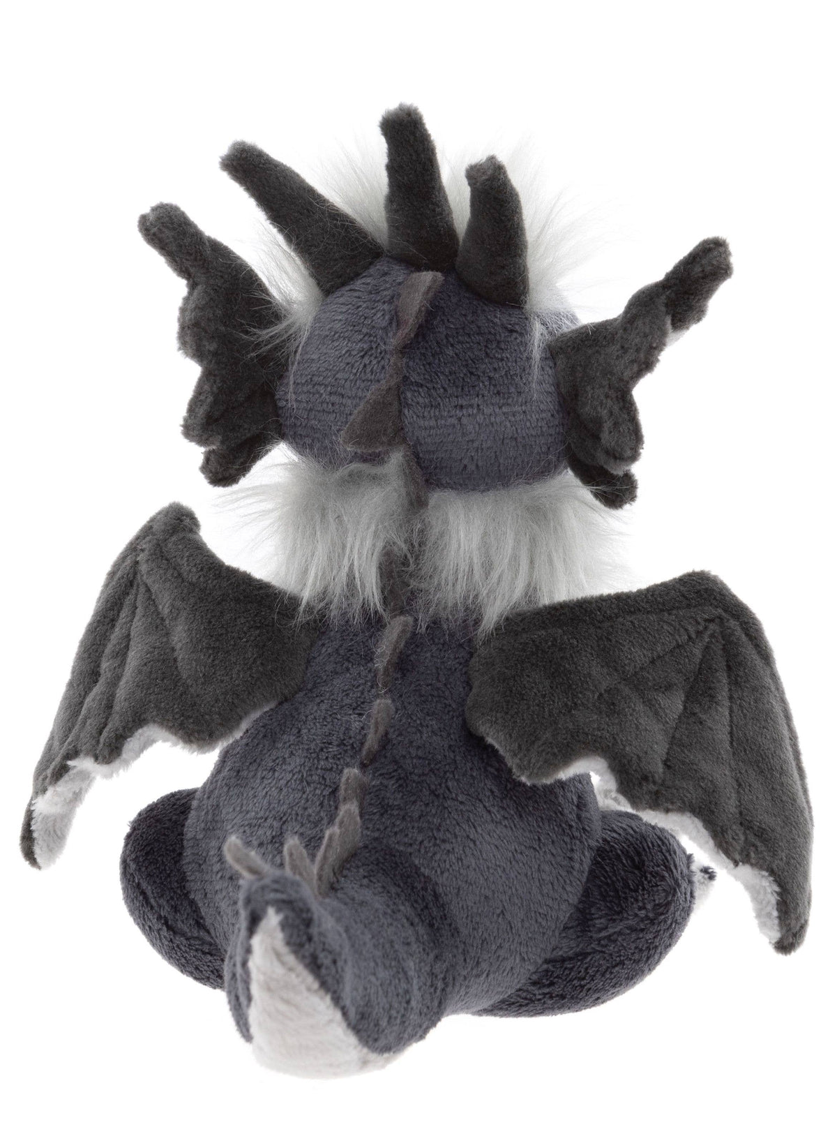 Back view of Charlie Bears Cuddle Cub Soot showing grey plush, wings and feathery details