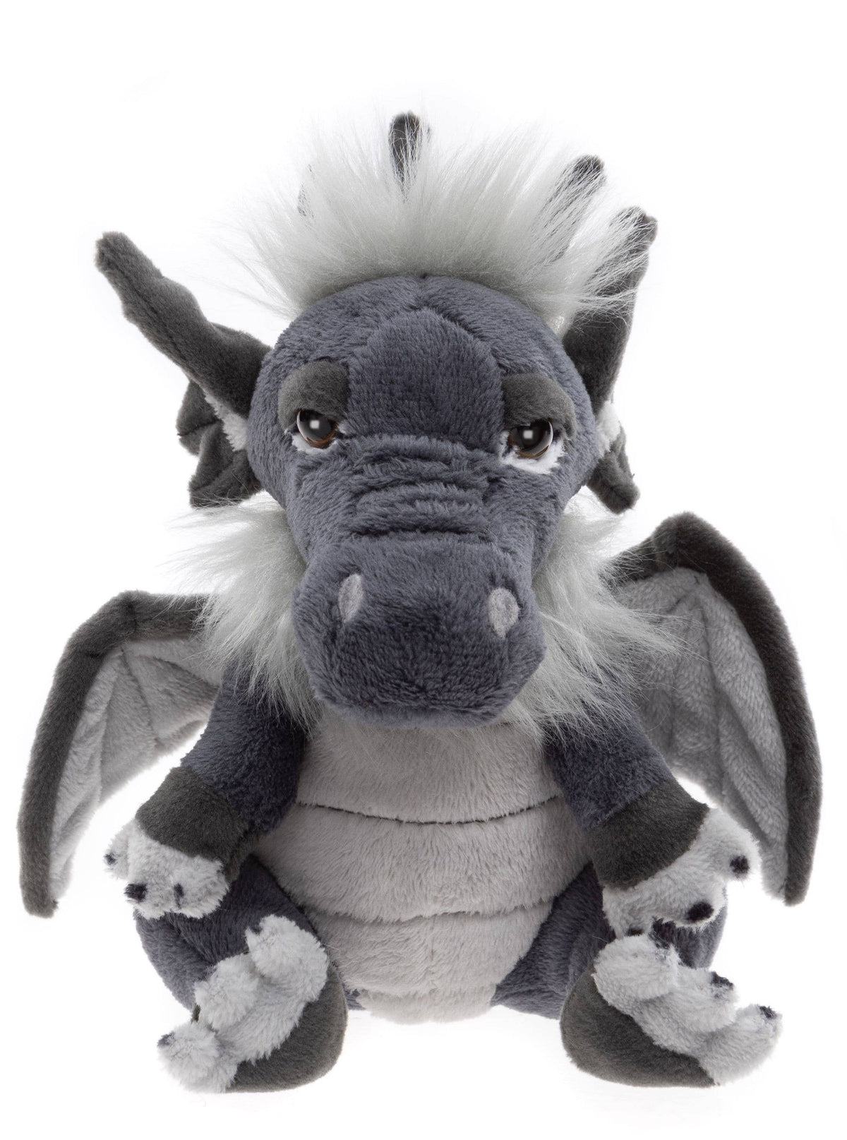 Charlie Bears Cuddle Cub Soot grey plush dragon with wings, horns and feathery accents