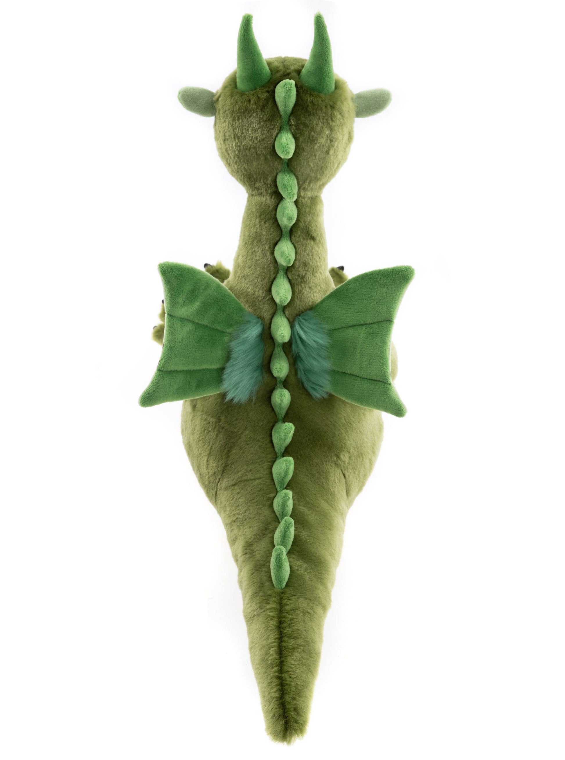 Rear view of Charlie Bears Deck highlighting plush dragon wings and tail detailing