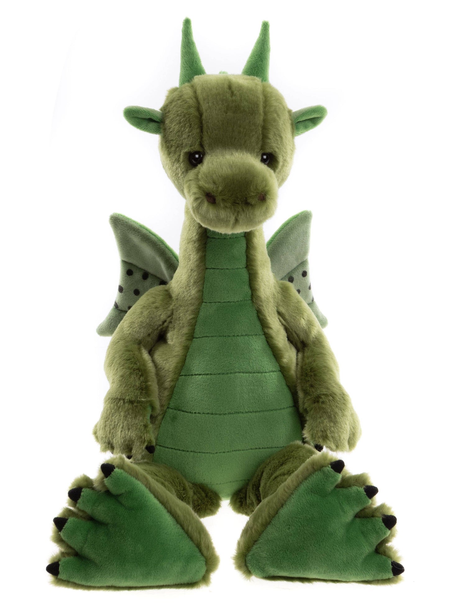 Front view of Charlie Bears Deck showing soft green plush dragon design