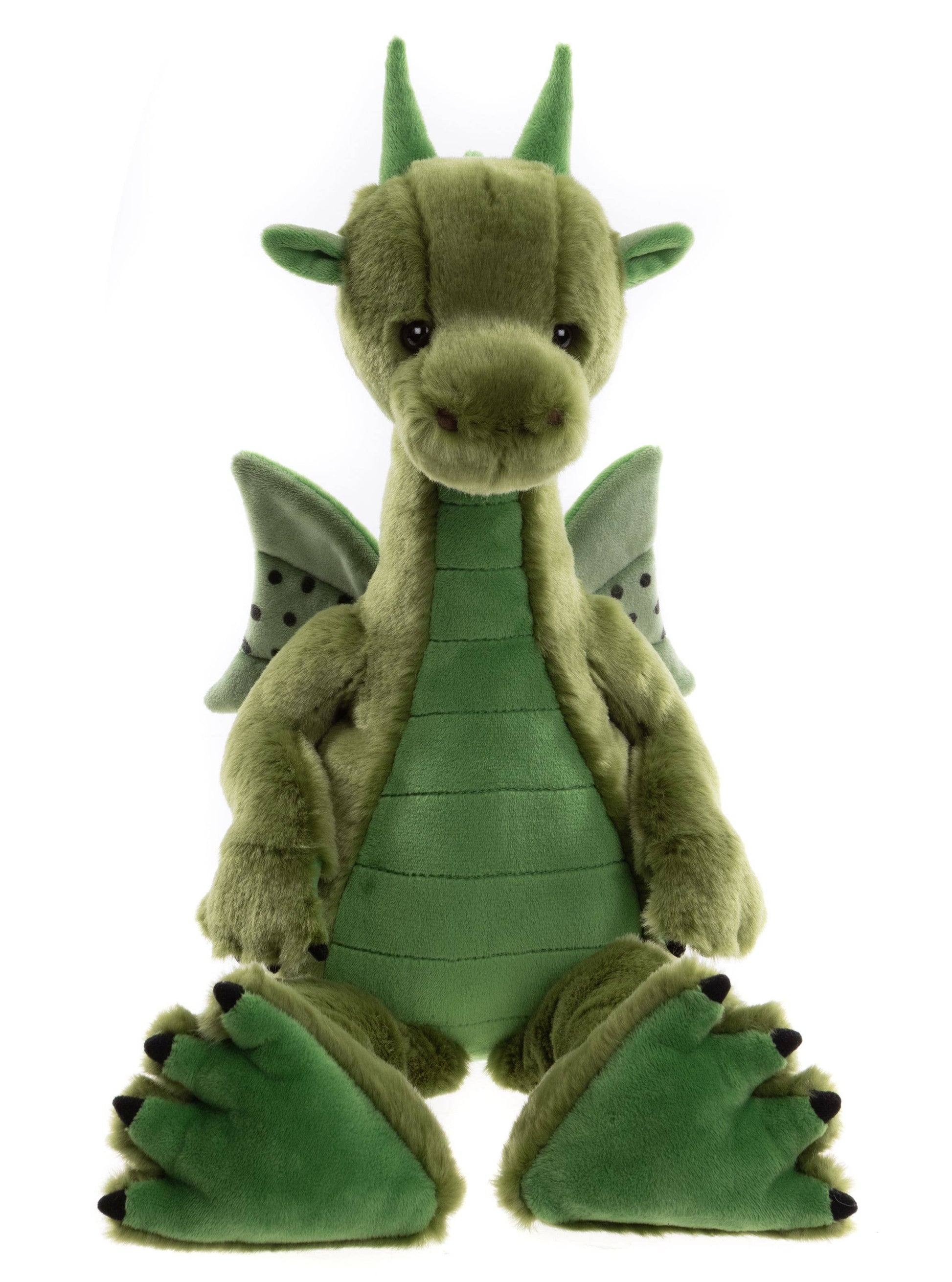 Front view of Charlie Bears Deck showing soft green plush dragon design