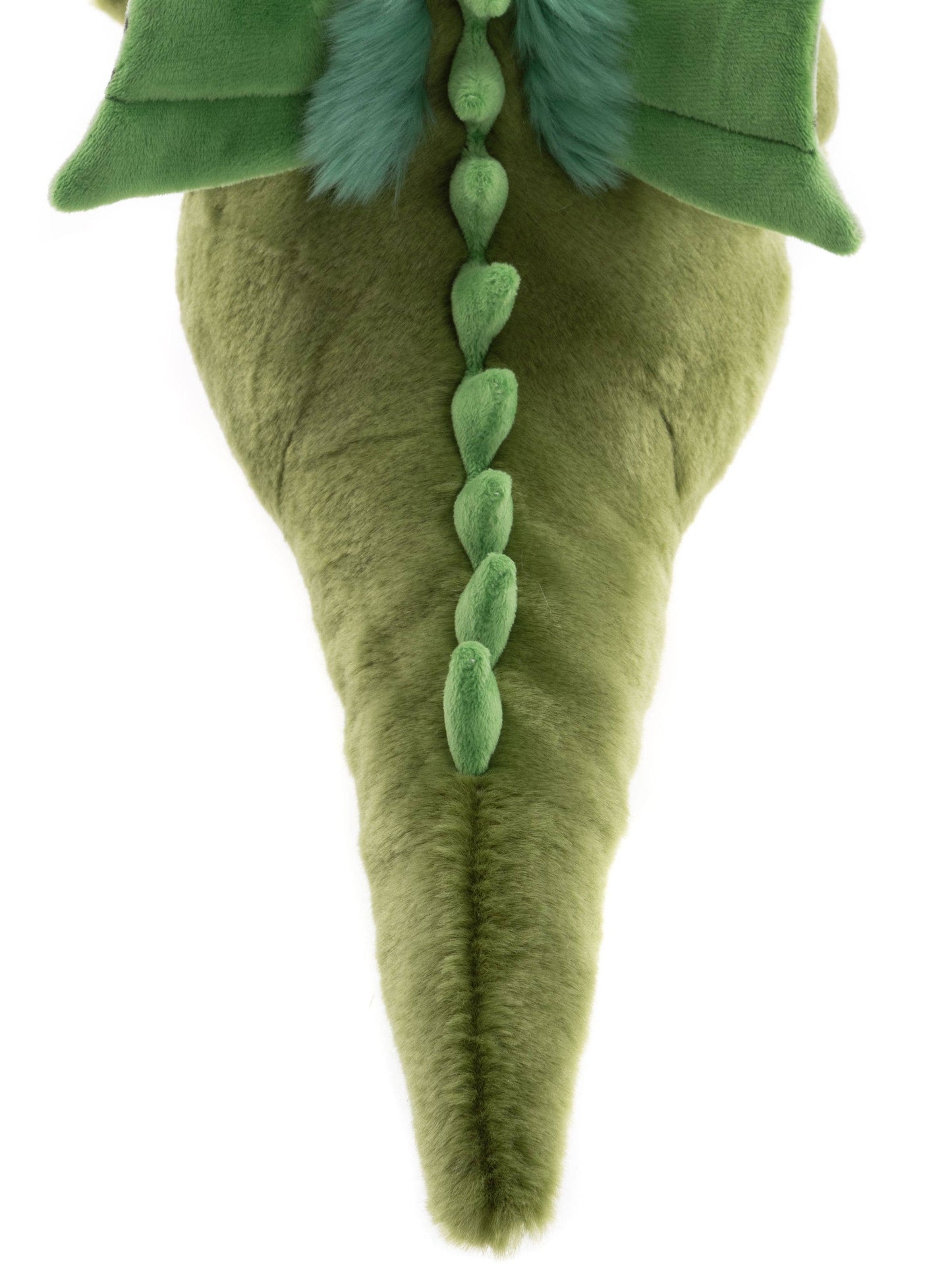 Back view of Charlie Bears Deck showing dragon tail, wings and embroidered plush detailing