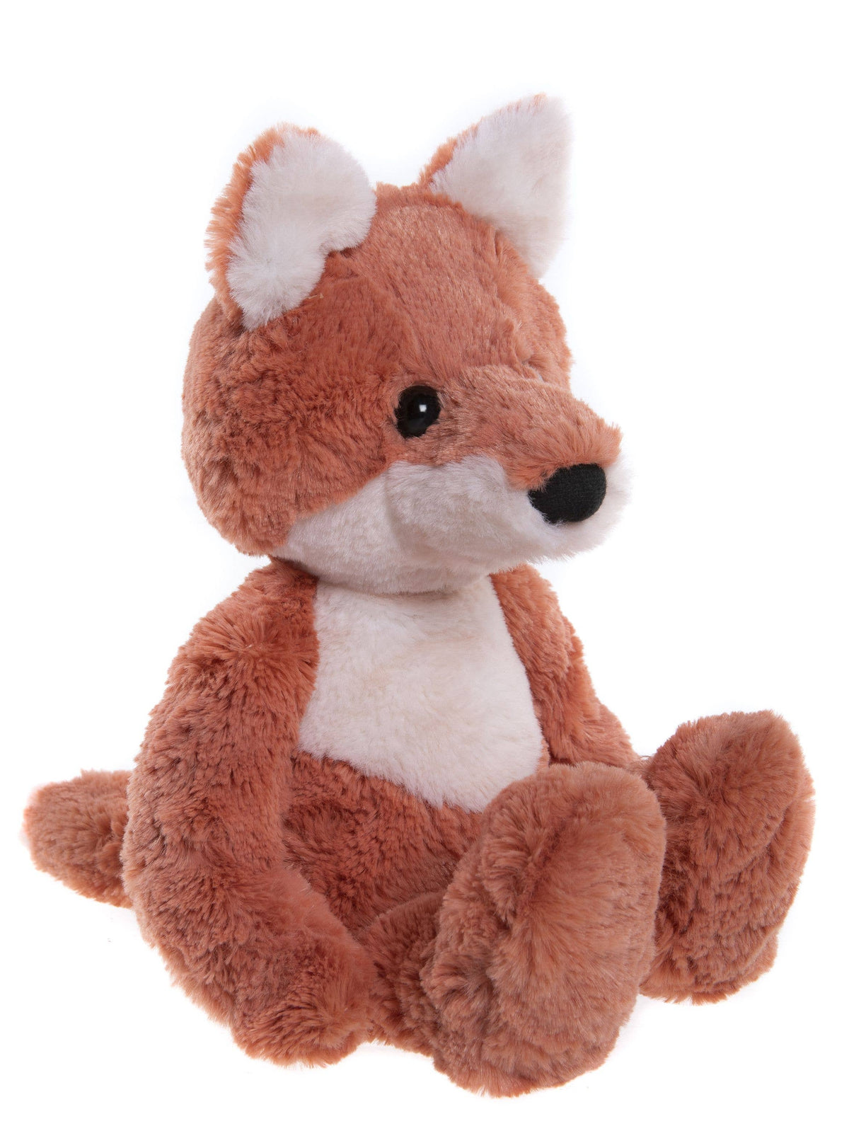 Side view of Charlie Bears Folly Fox showing orange plush and fluffy tail