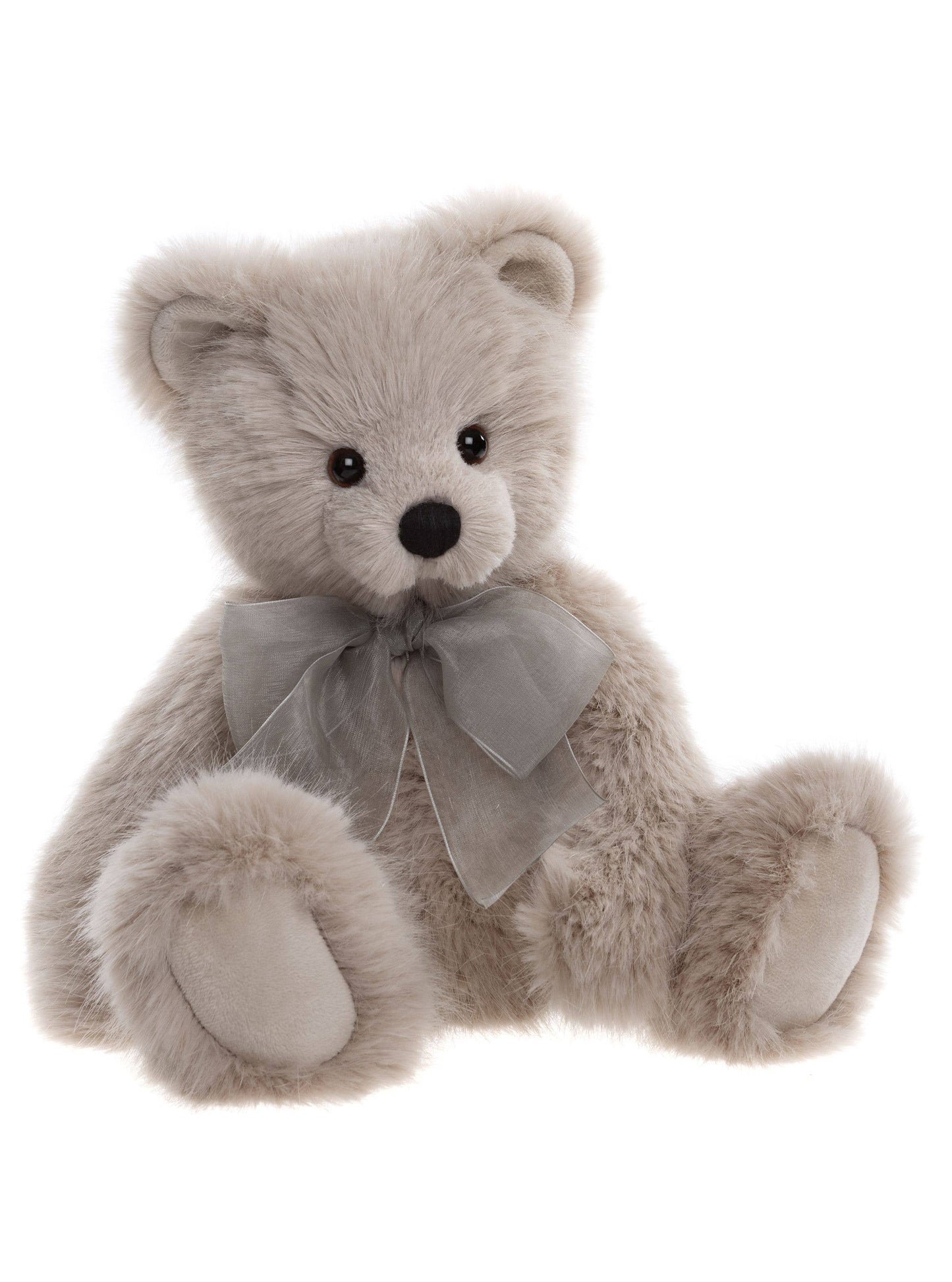 Charlie Bears Jelly Bean light grey plush teddy bear with grey organza bow