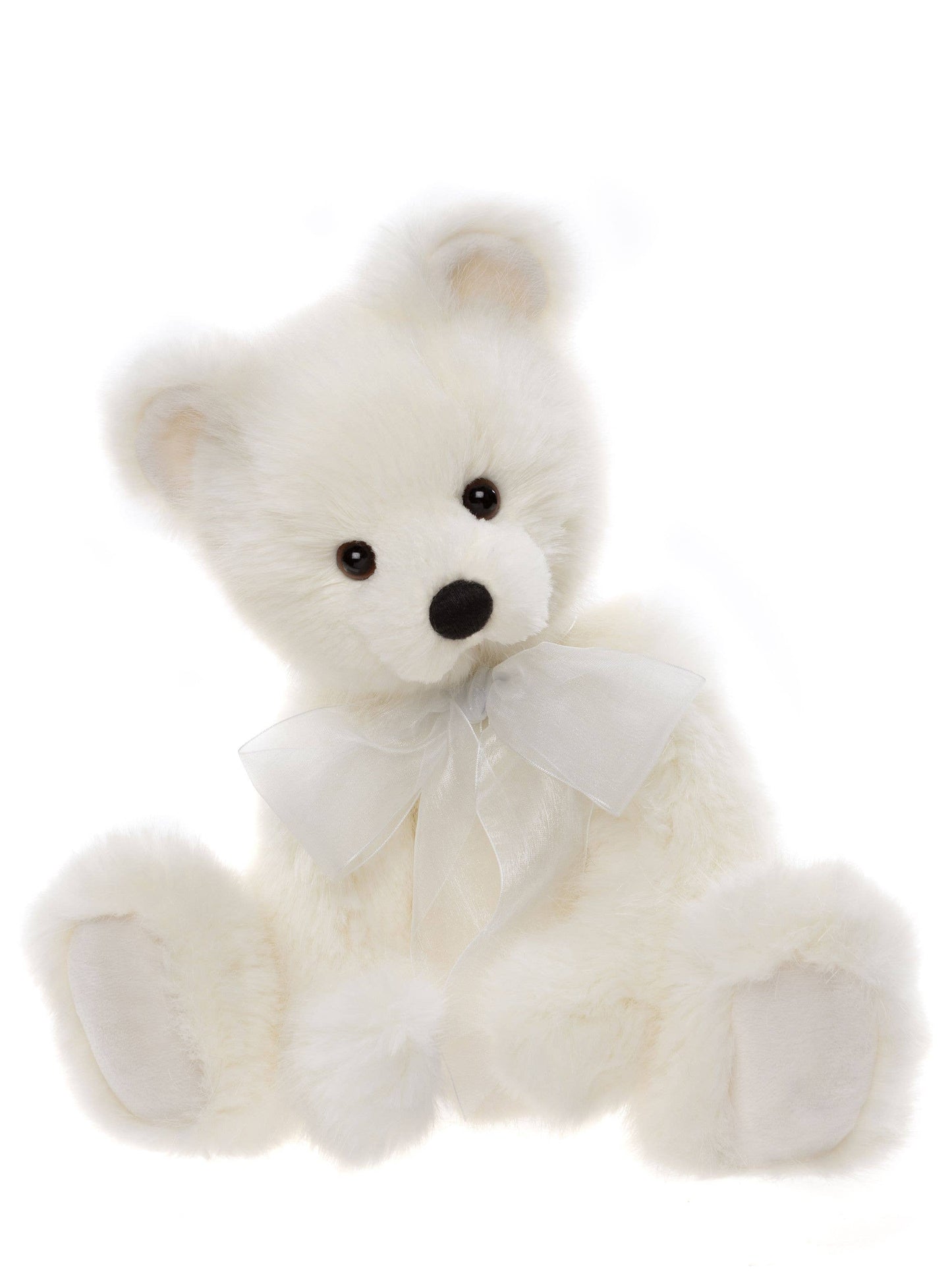 Charlie Bears Little Bean white plush teddy bear with white organza bow
