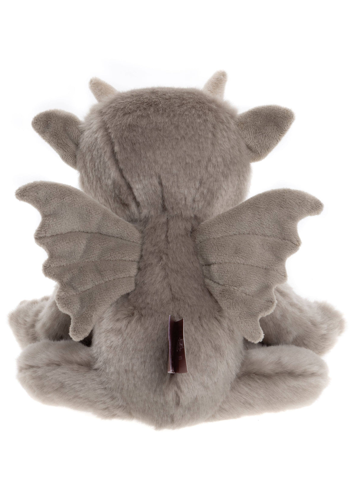Charlie Bears Moat rear view showing his soft grey plush body and detailed gargoyle wings