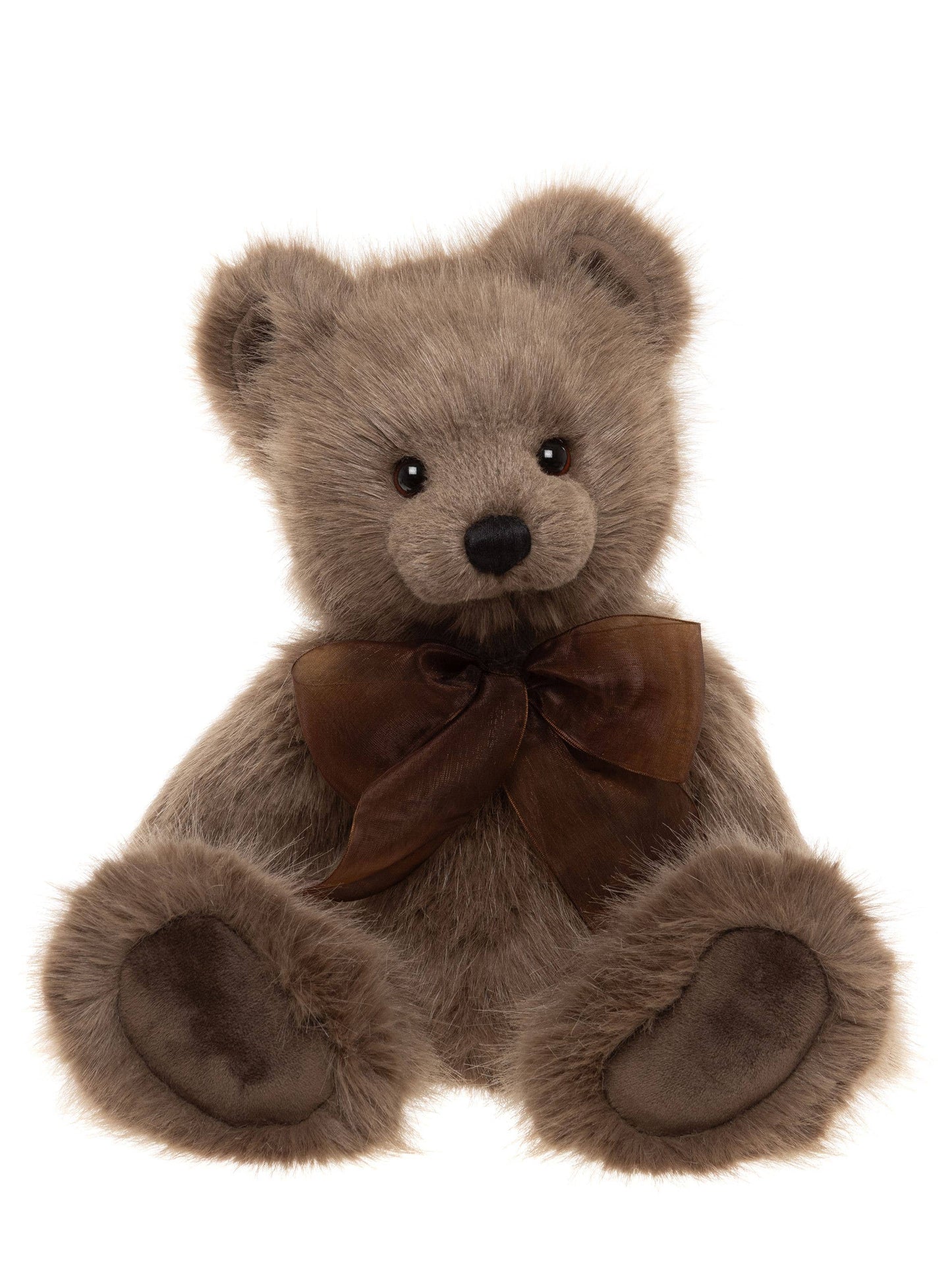 Charlie Bears Oak brown plush teddy bear with darker brown paw pads and coordinating bow