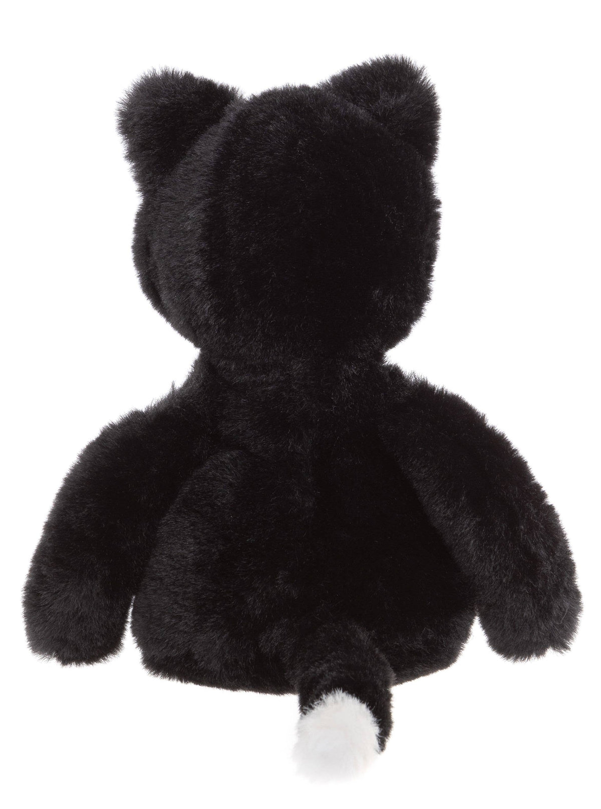 Back view of Charlie Bears Pudgy Kitten showing raven-black plush and tail