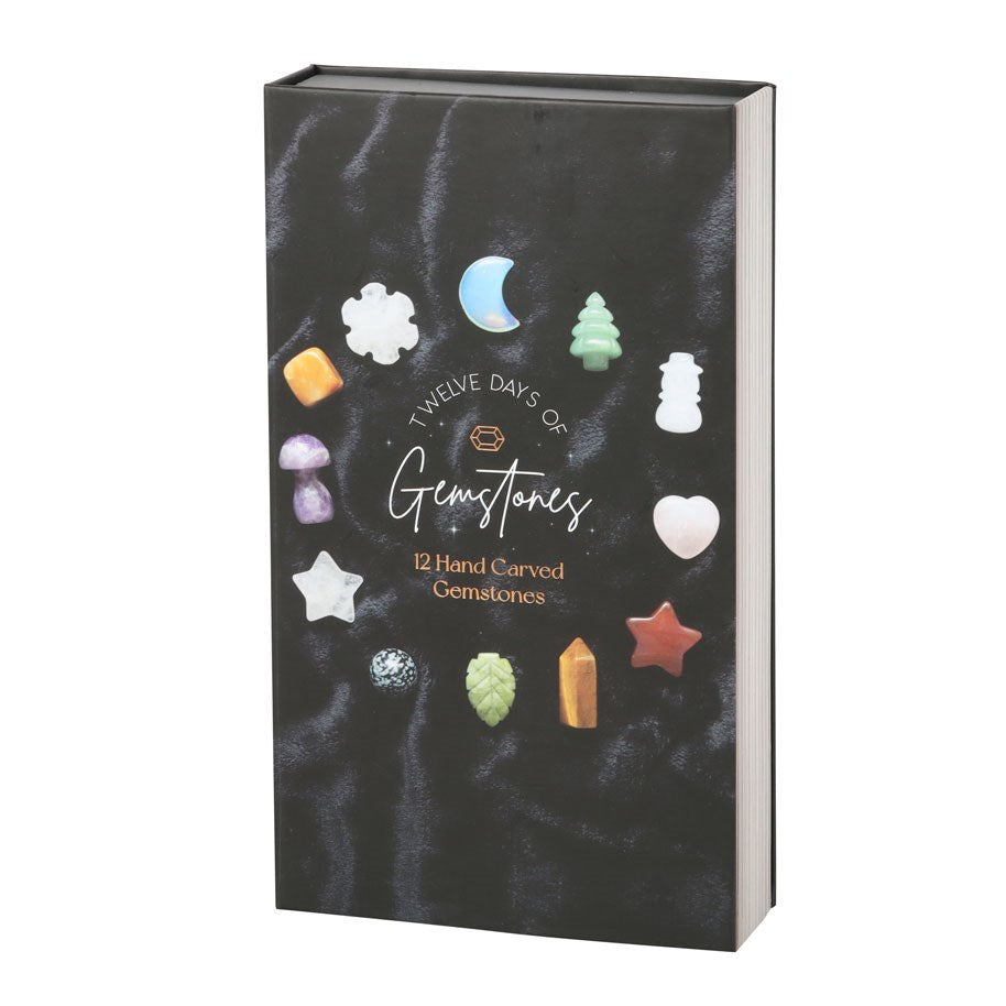 12-Day Christmas Crystal Advent Calendar in black presentation box with illustrated festive gemstone shapes