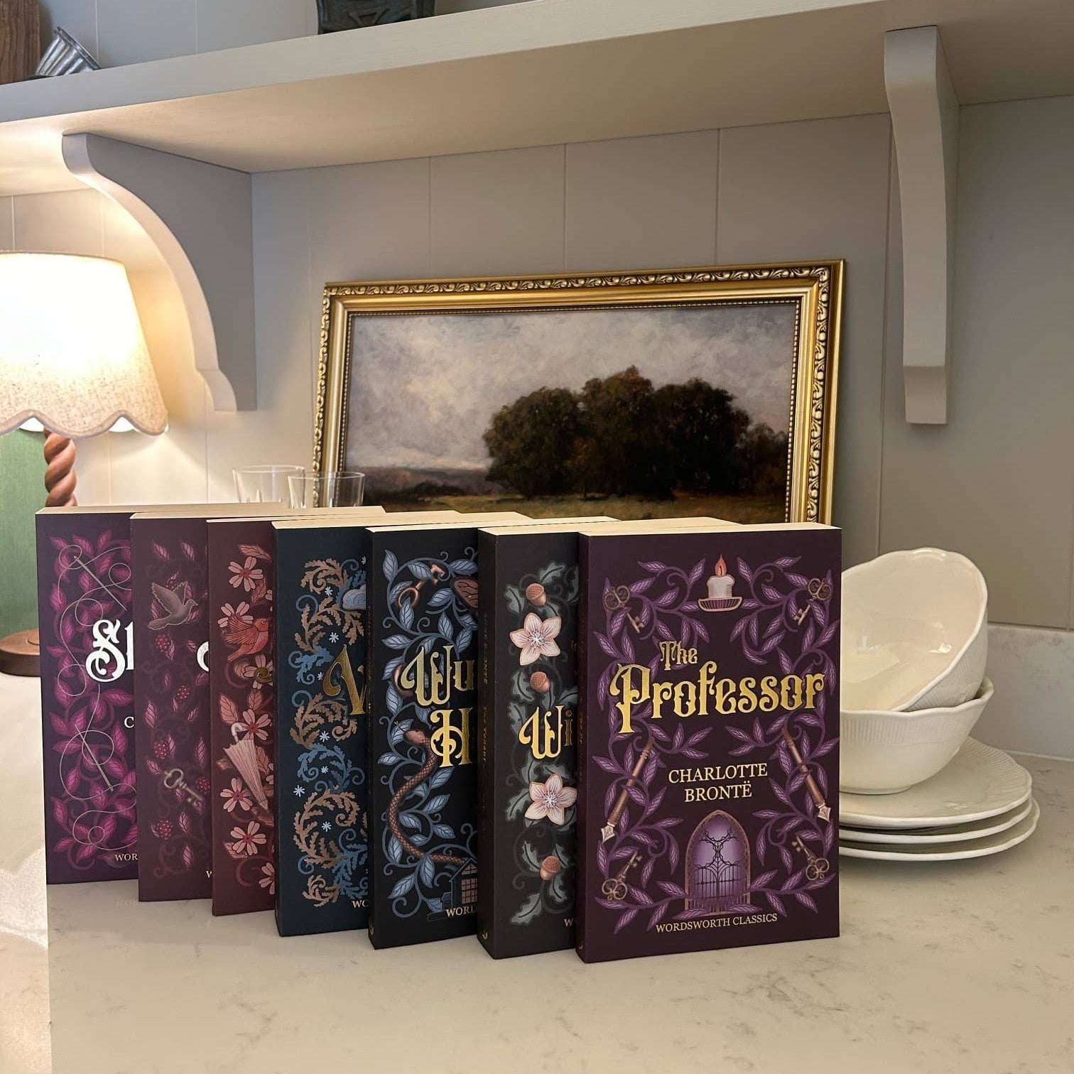 The Complete Brontë Collection displayed with seven paperback books and decorative slipcase in a traditional interior