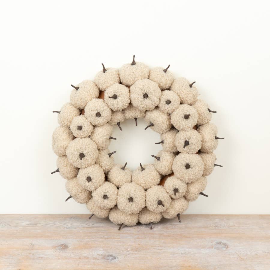 Cream pumpkin autumn wreath with layered neutral pumpkins, 38cm
