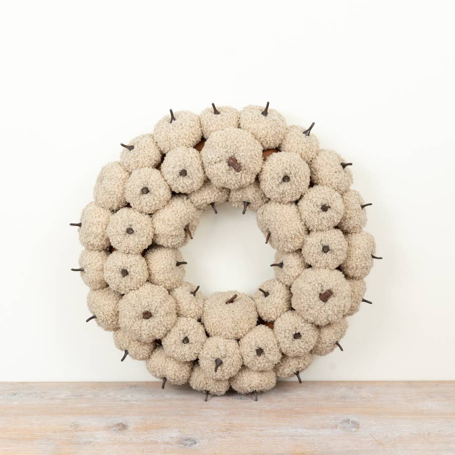 Cream-coloured pumpkin wreath with layered decorative pumpkins, 45cm