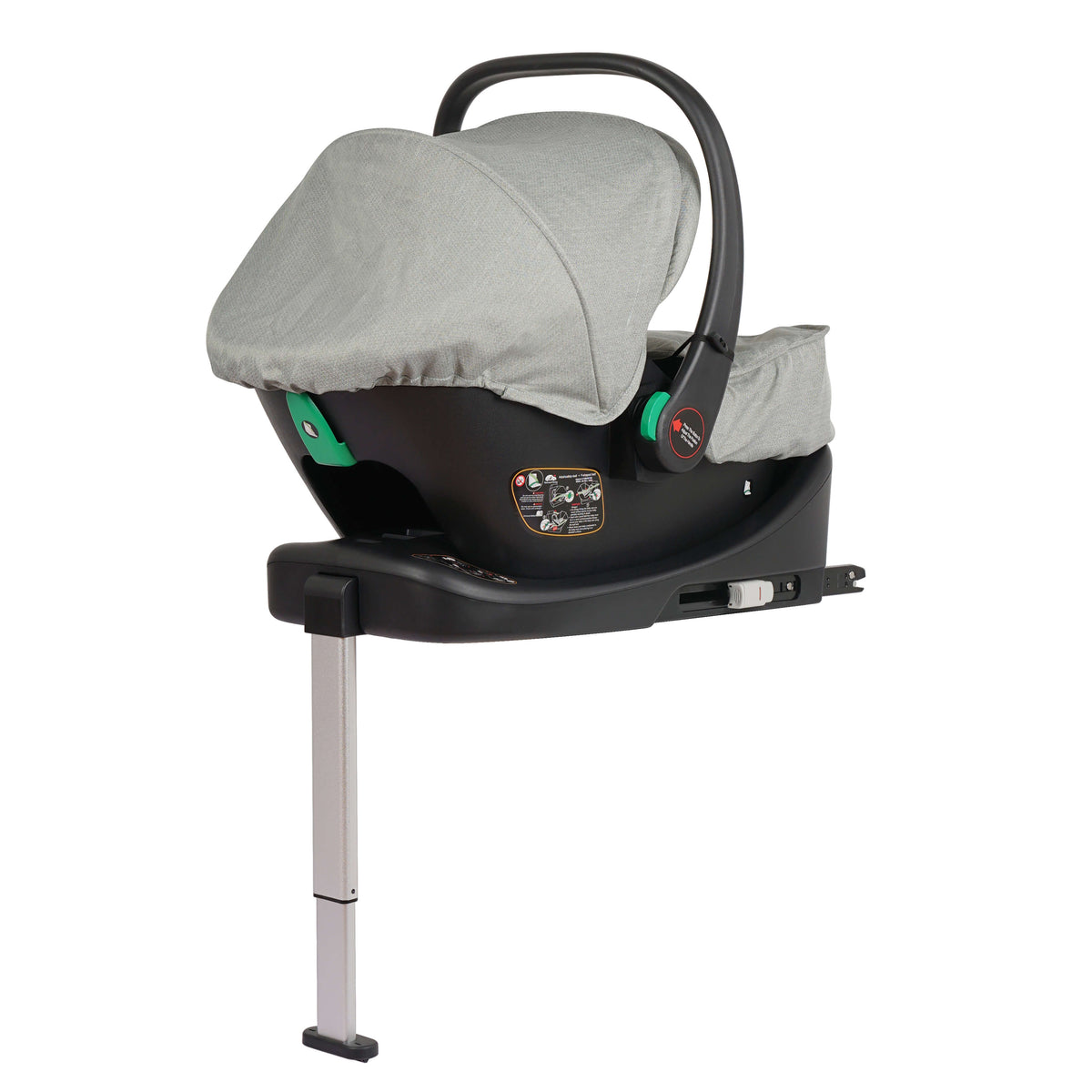Cruise Pebble Sage R129 infant car seat fitted to the ISOFIX base with support leg extended