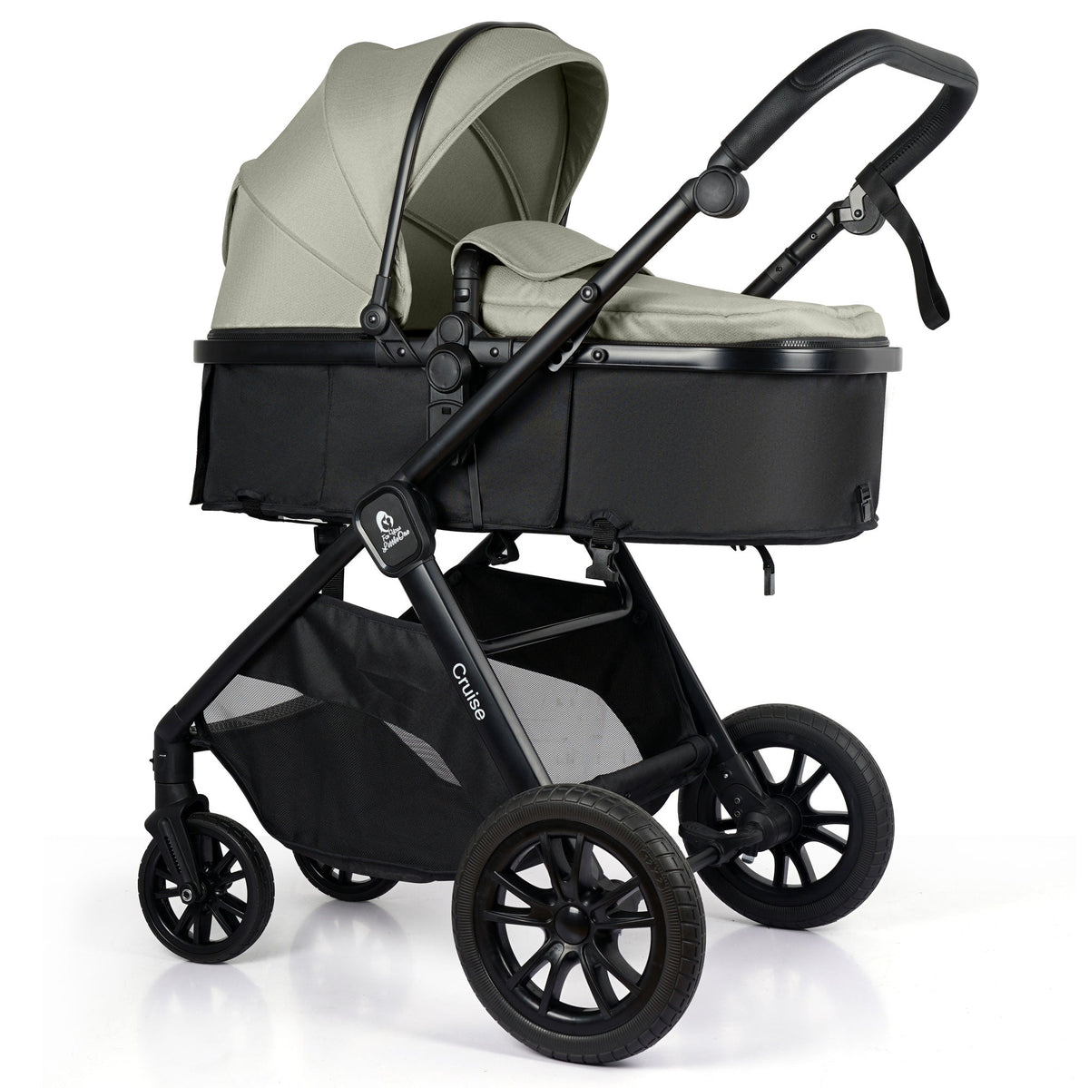 Cruise 3 in 1 Travel System in Pebble Sage shown in carrycot mode for newborn journeys