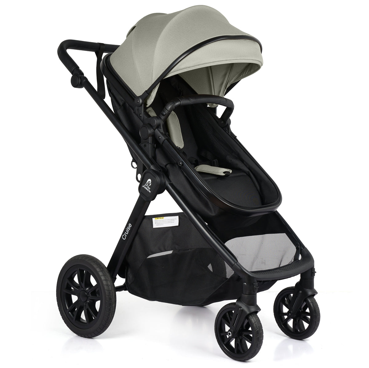 Cruise 3 in 1 Travel System in Pebble Sage showing the pushchair and chassis from the rear
