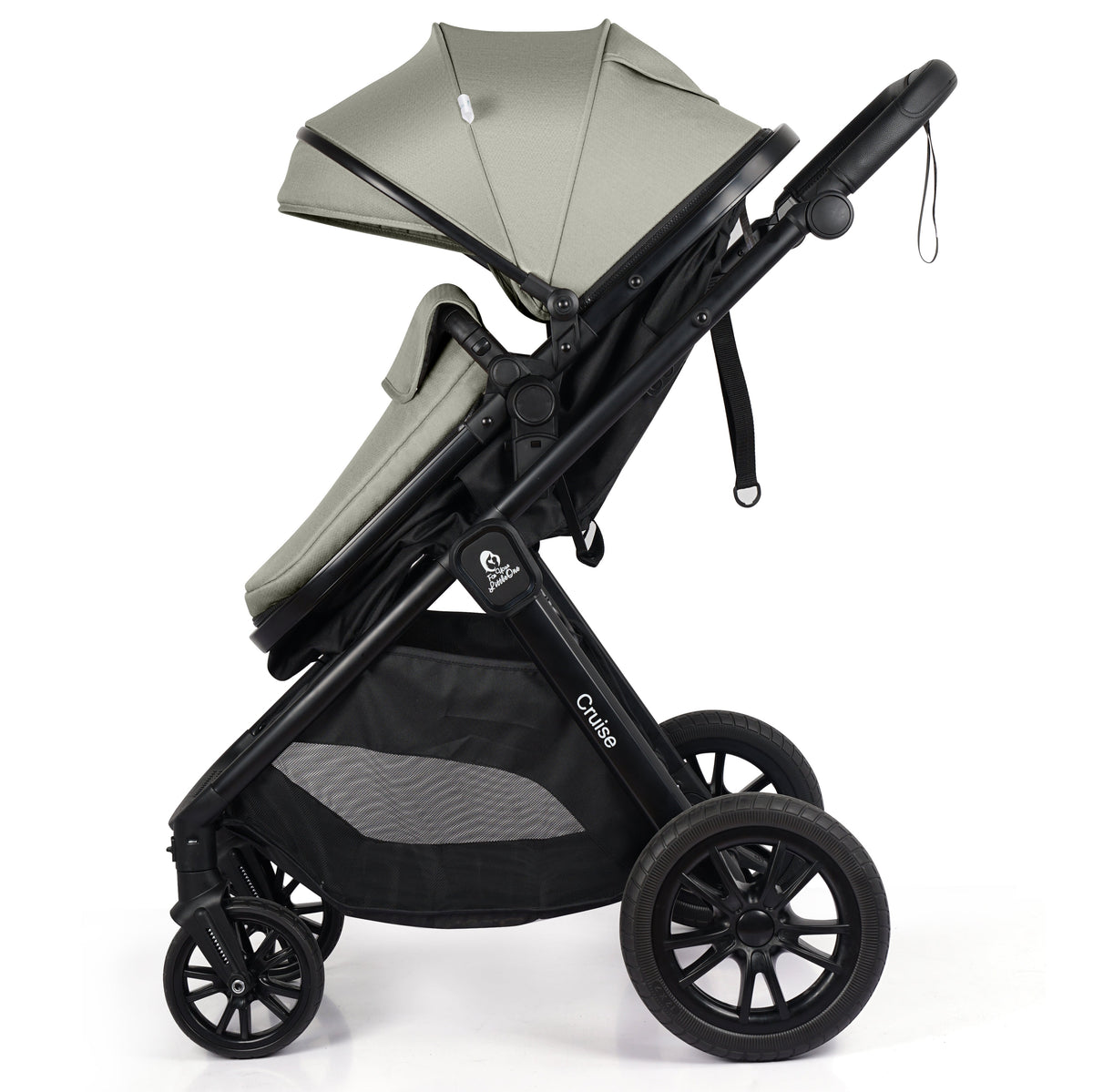 Cruise 3 in 1 Travel System in Pebble Sage showing the adjustable pushchair seat in a reclined position