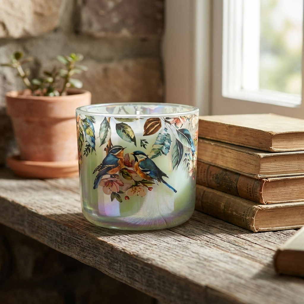 Garden Blooms Green Lustre LED Candle