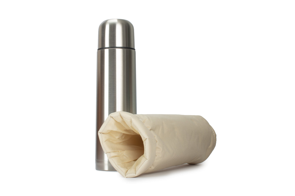 Stainless steel flask included with the Deluxe 2 Person Willow Picnic Hamper
