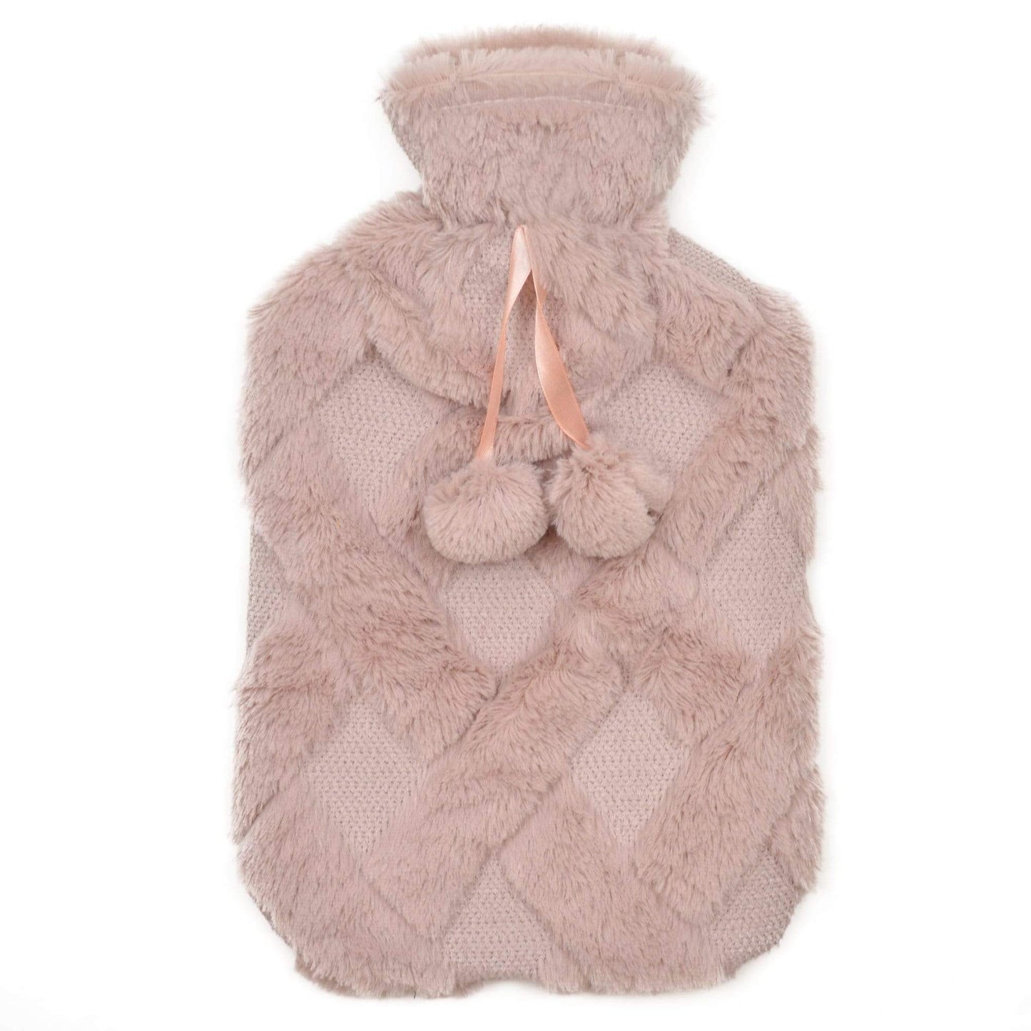 Diamond Fleece Plush Hot Water Bottle 2L with Pom Poms for Ultimate Warmth and Comfort by OLIVIA ROCCO