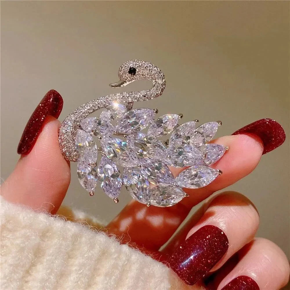 Luxury Diamond Swan Brooch by Angel Barocco