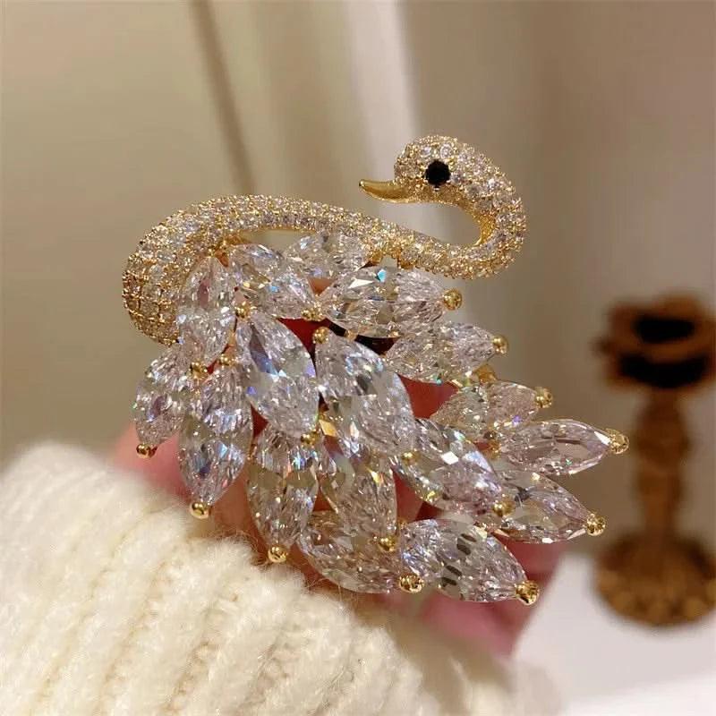 Luxury Diamond Swan Brooch by Angel Barocco