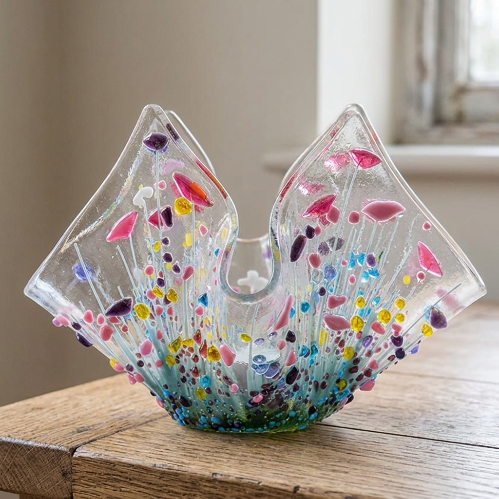 Handmade Fused Glass Wildflower Tealight Holder