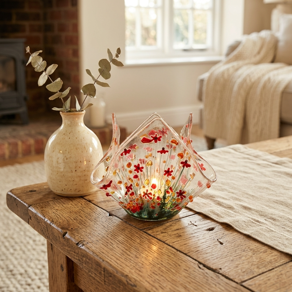 Handmade Fused Glass Gerbera Tealight Holder