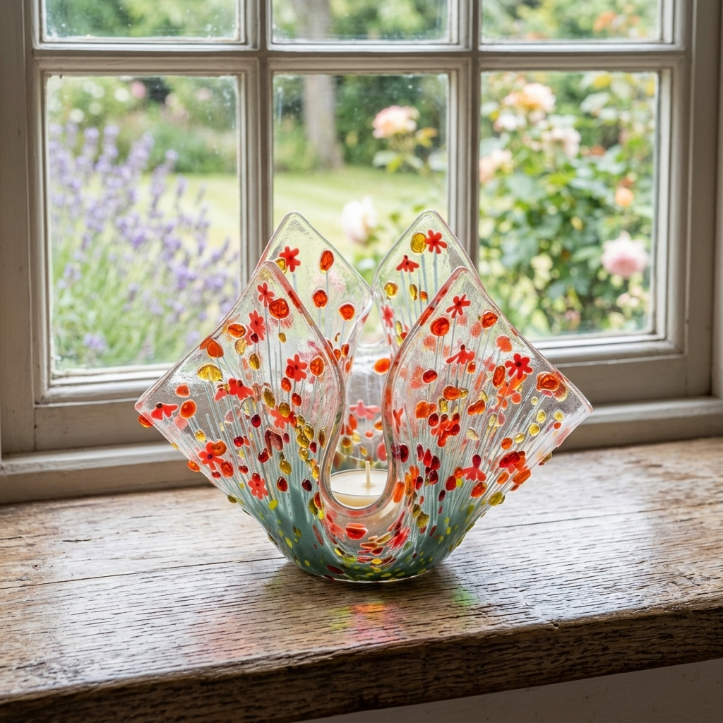 Handmade Fused Glass Gerbera Tealight Holder
