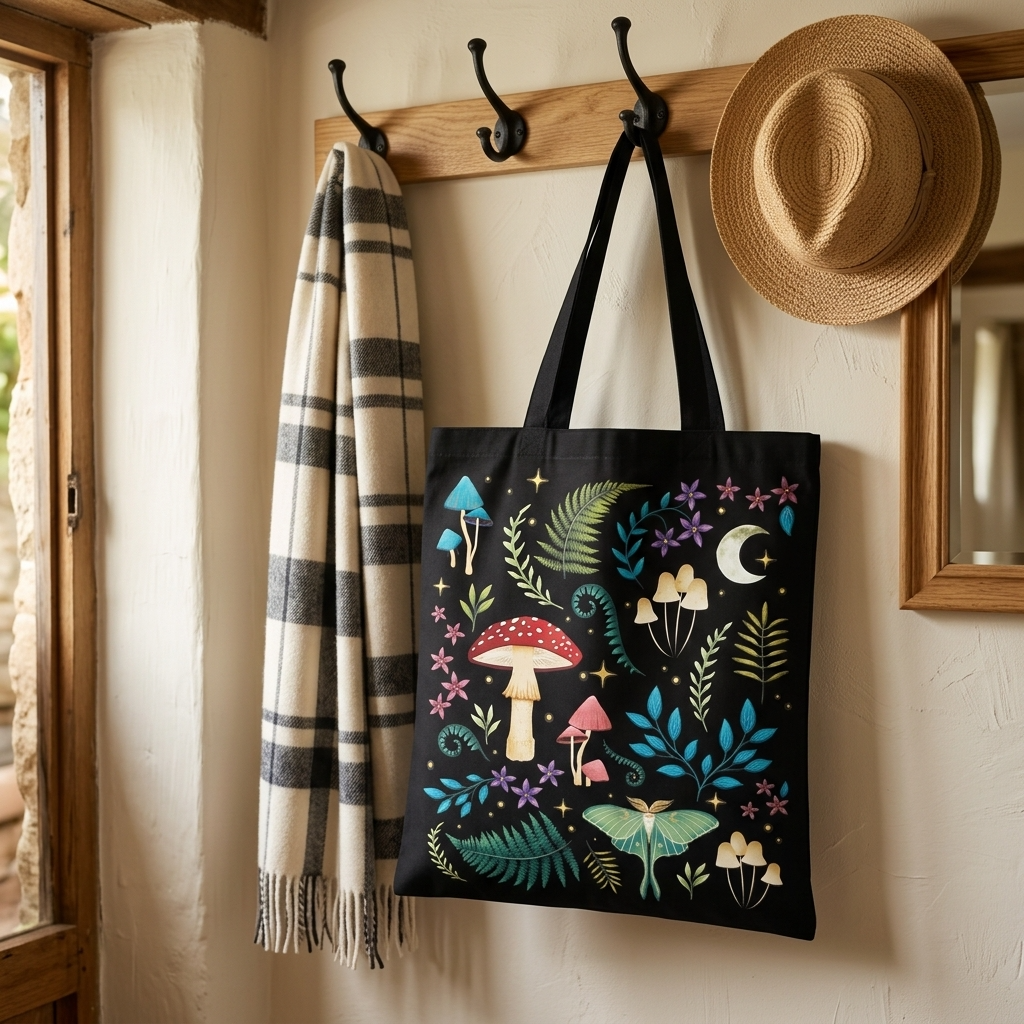Dark Forest Print Polycotton Tote Bag