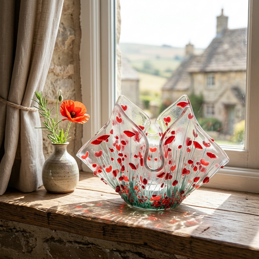 Handmade Fused Glass Poppy Tealight Holder