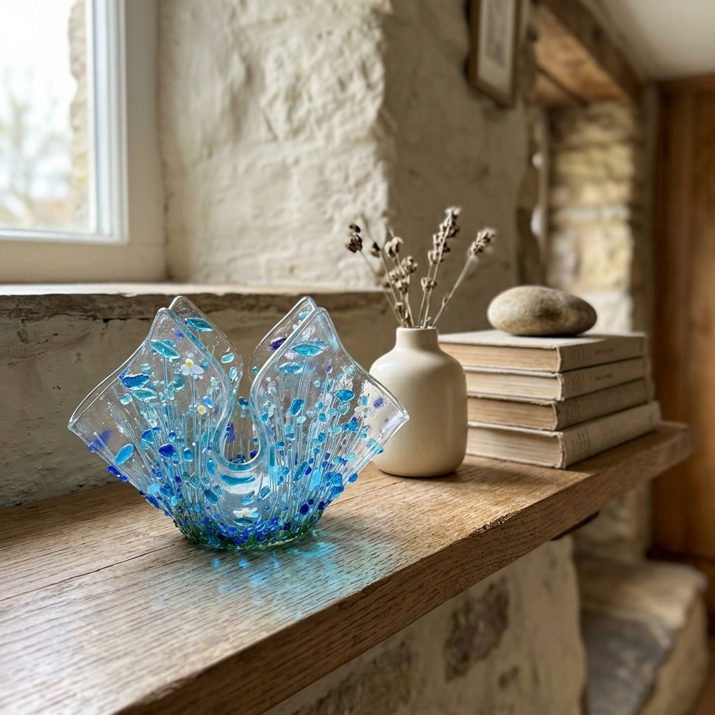 Handmade Fused Glass Cornflower Tealight Holder