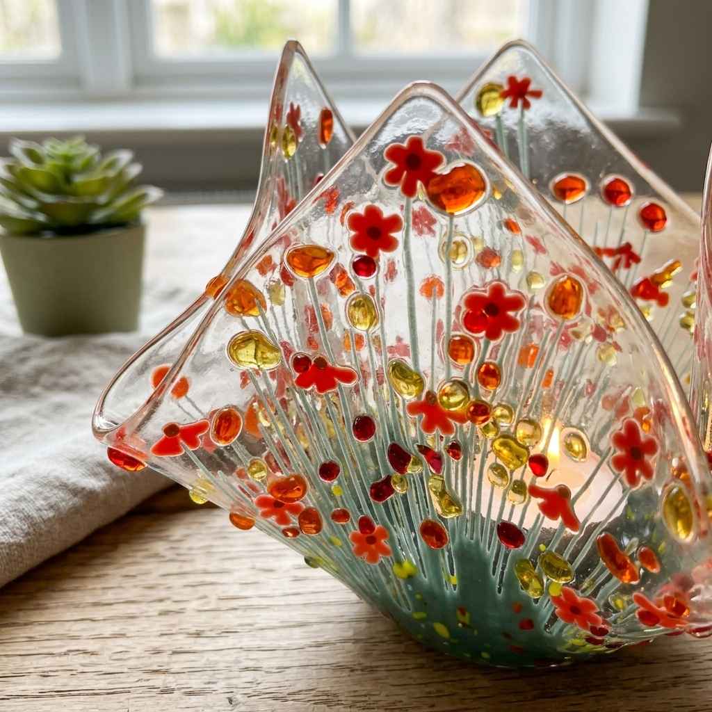 Handmade Fused Glass Gerbera Tealight Holder