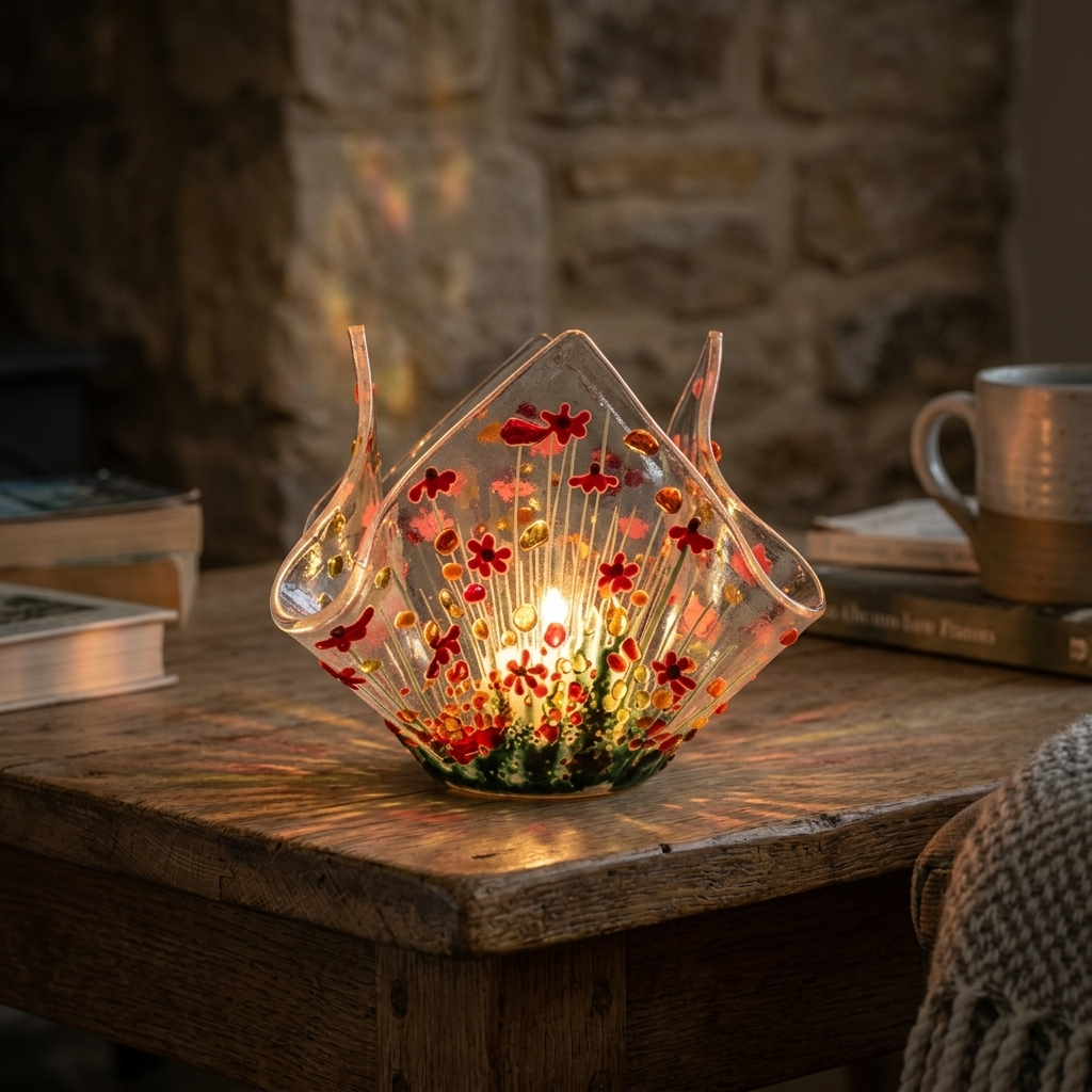 Handmade Fused Glass Gerbera Tealight Holder