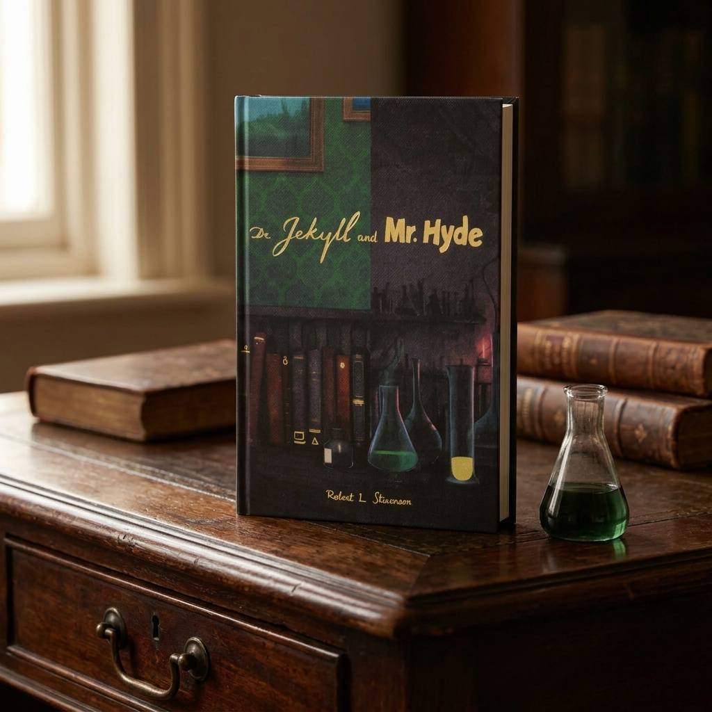 Dr Jekyll and Mr Hyde by Robert Louis Stevenson hardback on a Victorian writing desk