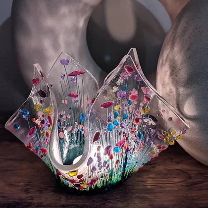 Handmade Fused Glass Wildflower Tealight Holder