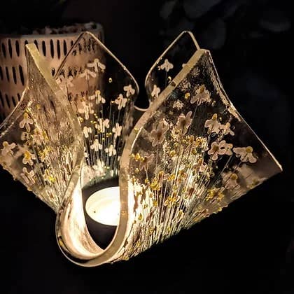Handmade Fused Glass Daisy Tealight Holder