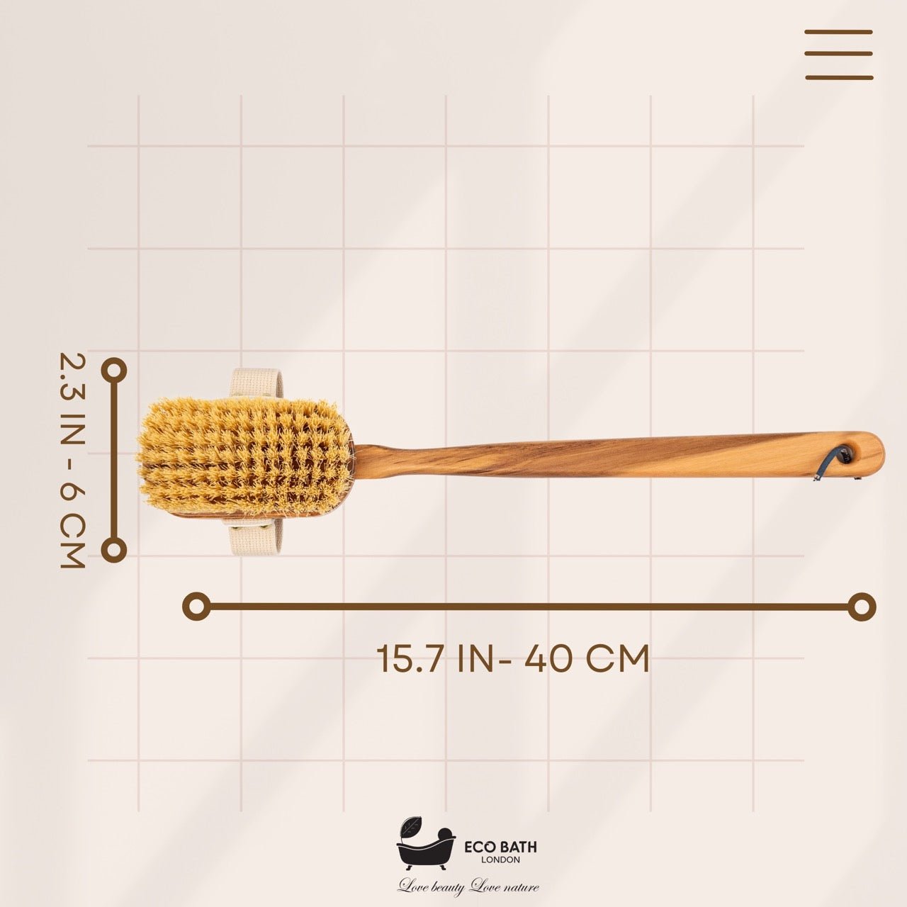 Eco Bath London Luxury Natural Sisal Olive Wood Body Brush - The Ultimate Dry Brushing Body Brush