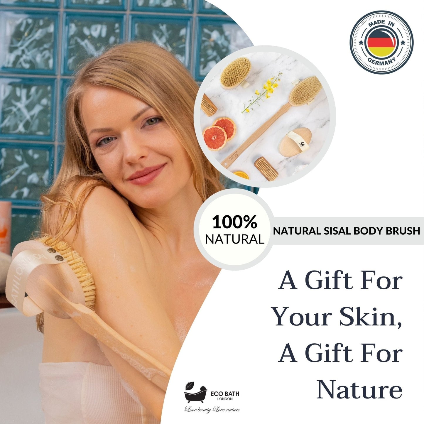 Eco Bath London Natural Hard Sisal Body Brush with Detachable Handle