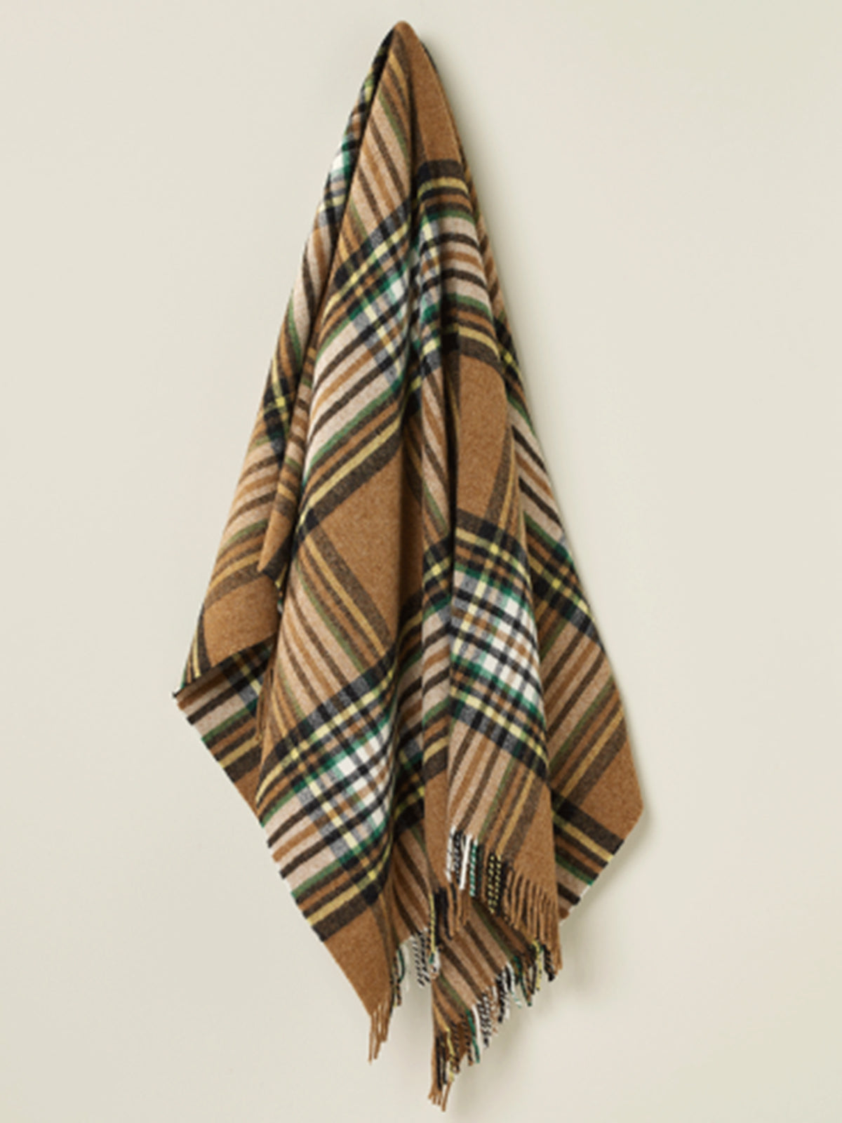 St Ives Check Pure New Wool Throw - Camel