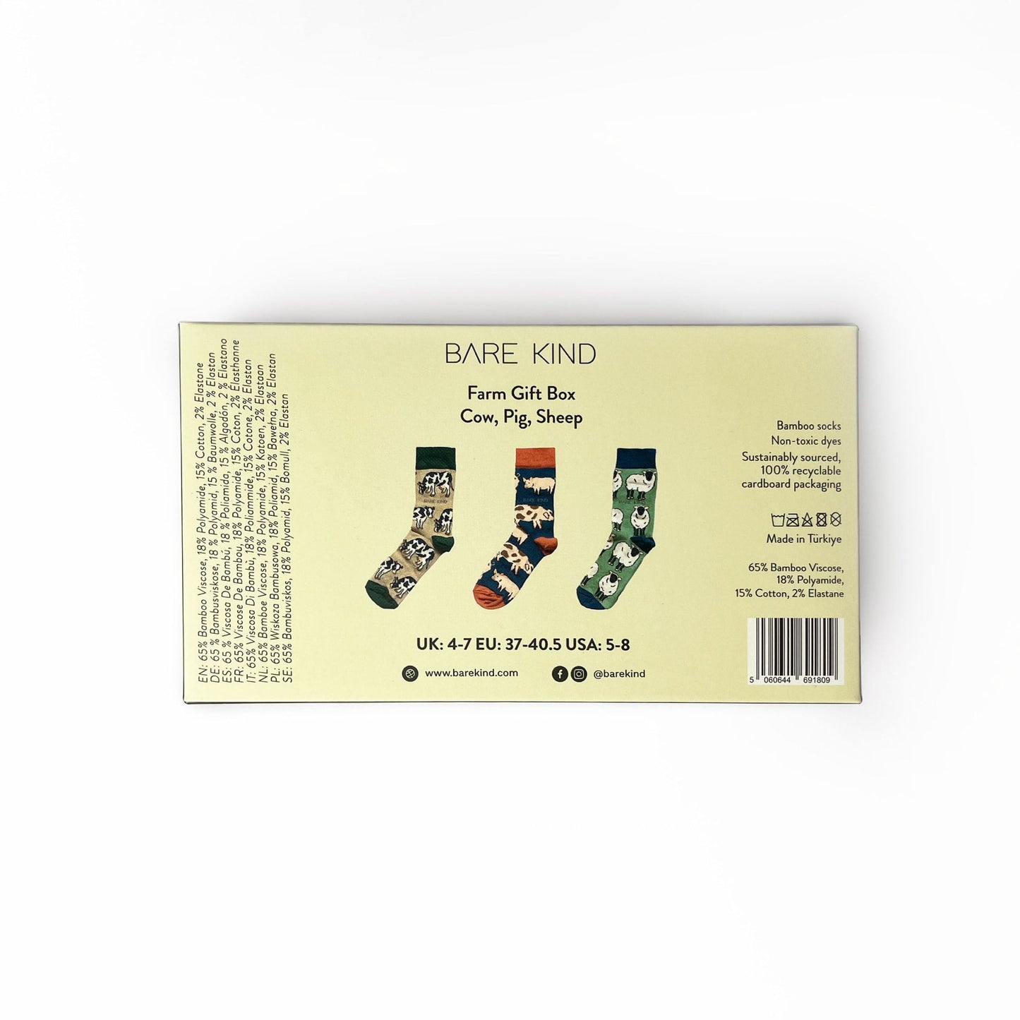 Bare Kind Farm Animals Bamboo Socks Gift Box of 3