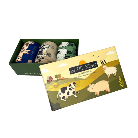 Bare Kind Farm Animals Bamboo Socks Gift Box of 3