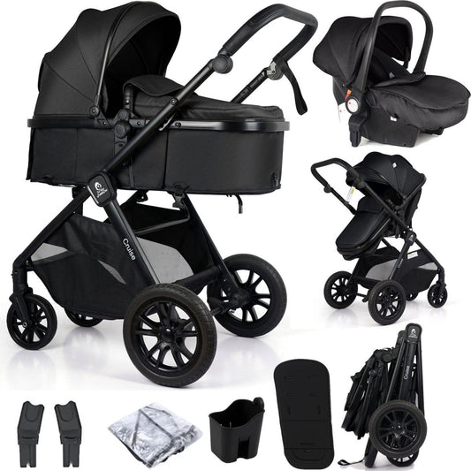 Cruise 3 In 1 Travel System With Car Seat - Eclipse Black (Free Cupholder & Seat Liner Included)