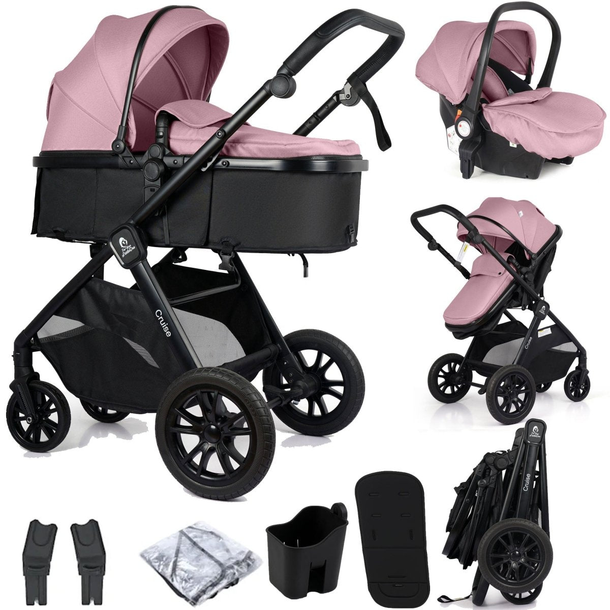 Cruise 3 In 1 Travel System With Car Seat - Blush Rose (Free Cupholder & Seat Liner Included)