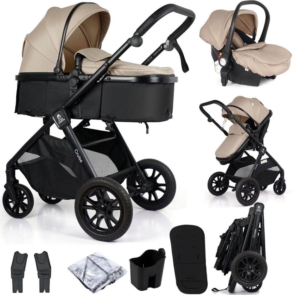 Cruise 3 In 1 Travel System With Car Seat - Dune Beige (Free Cupholder & Seat Liner Included)