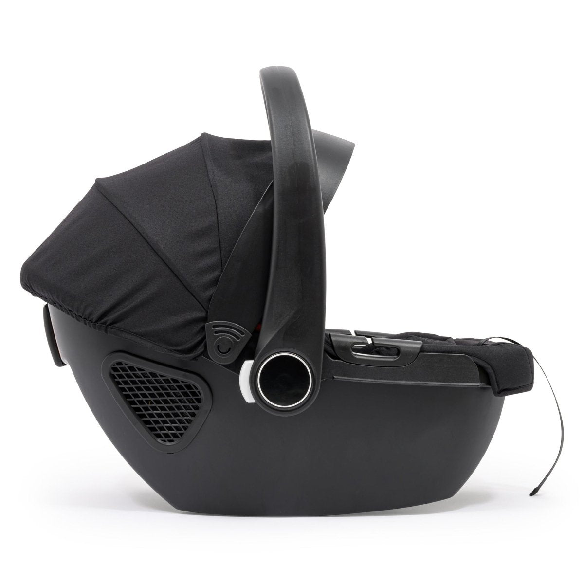 Black baby car seat on a white background