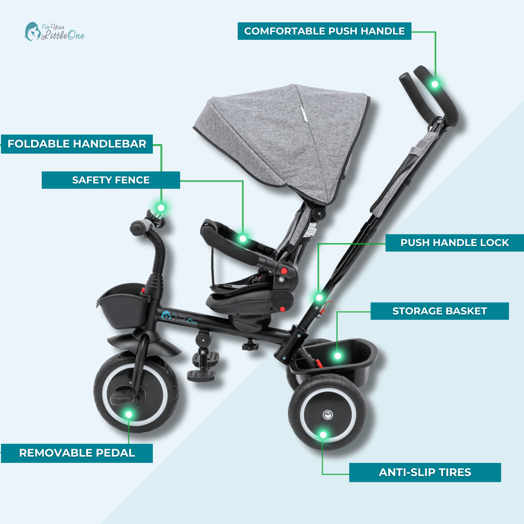For Your Little One 6 in 1 Trike V3 - Grey (9 months - 5 years)