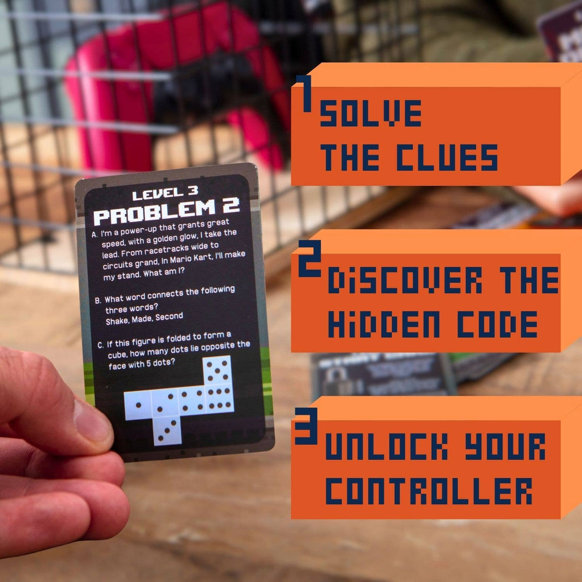 Game Over Controller Escape Room showing how to solve the clues, discover the hidden code and unlock the controller