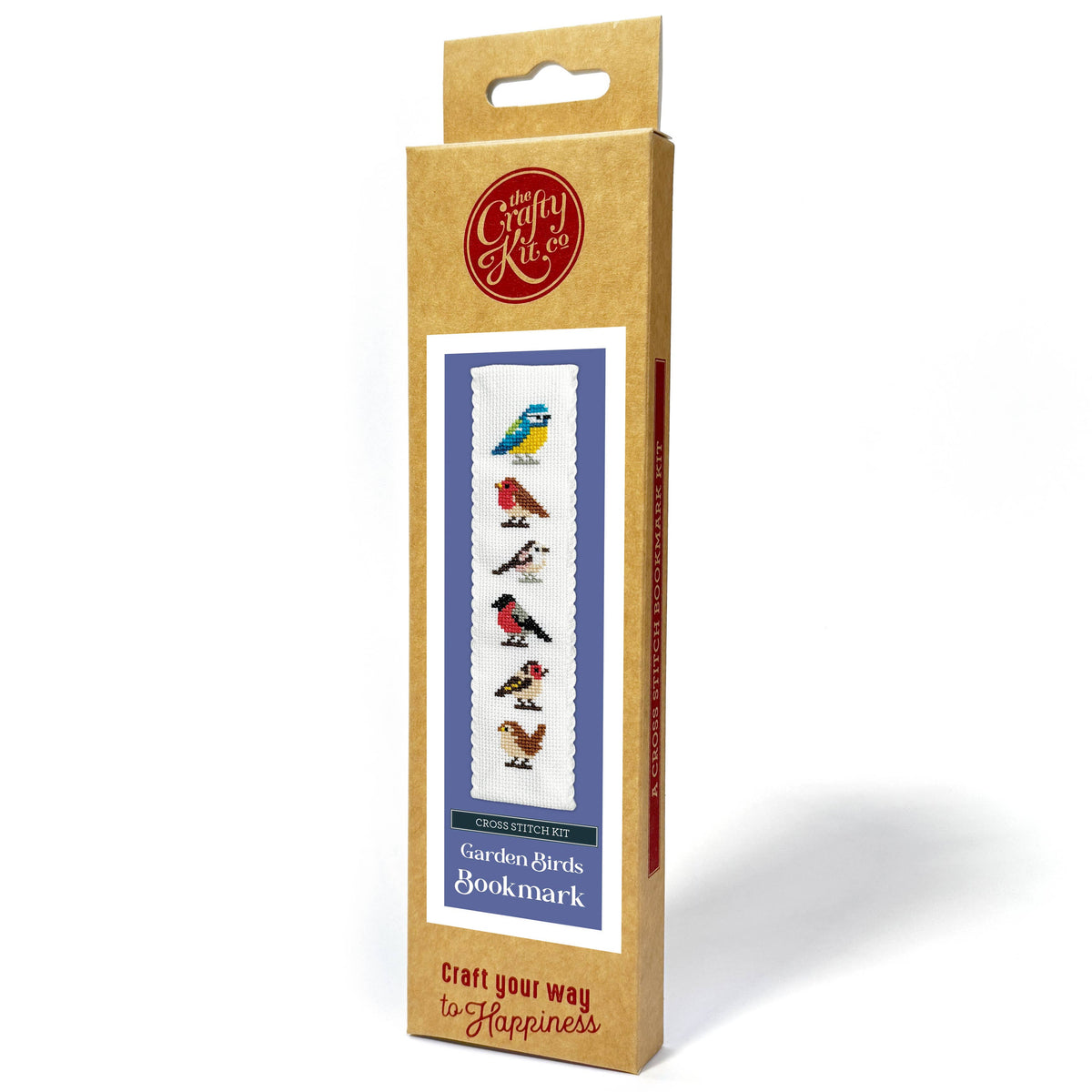 Garden Birds Cross Stitch Bookmark Kit presented in The Crafty Kit Company packaging