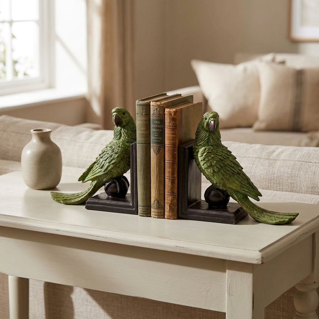 Pair of Green Parrot on Ball Bookends