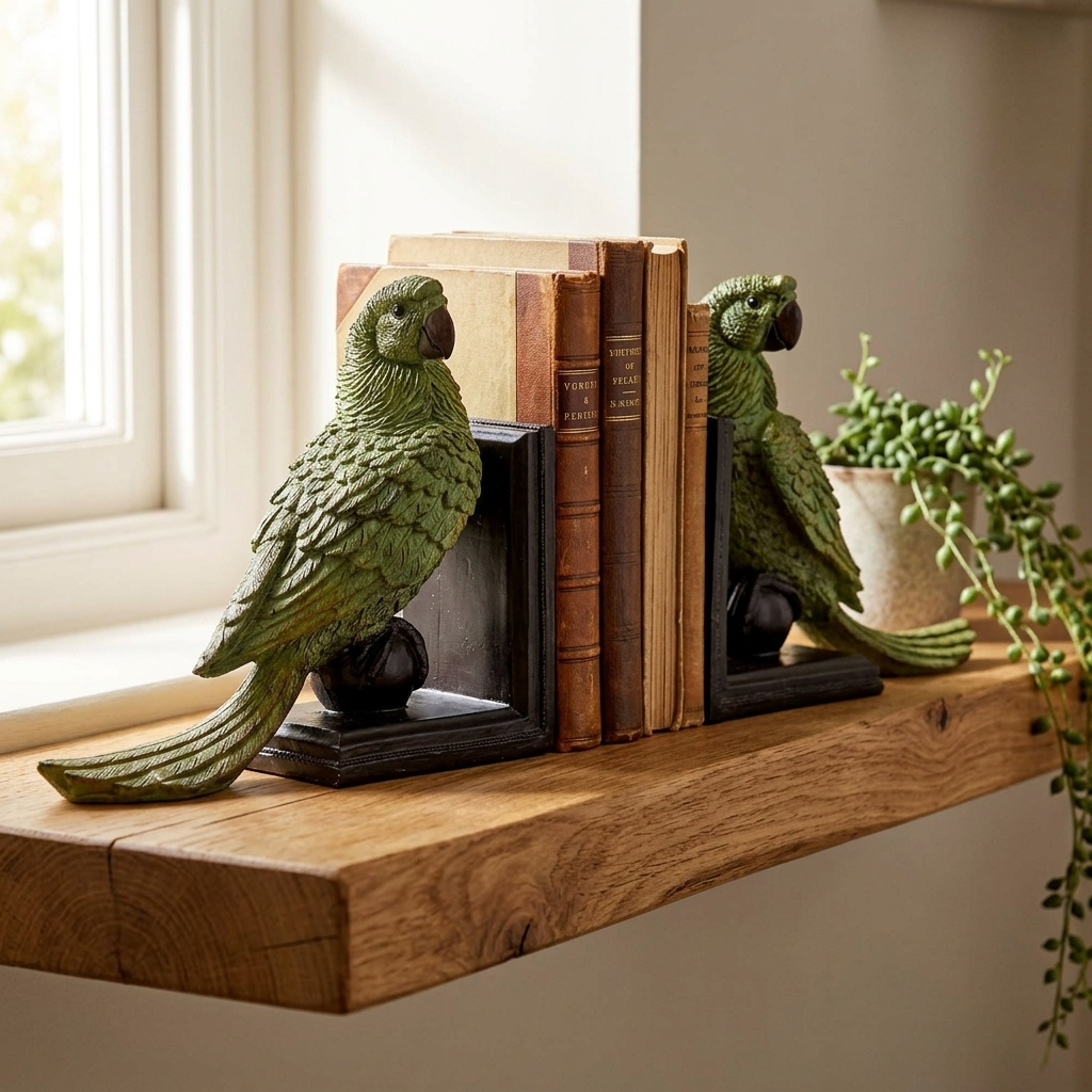 Pair of Green Parrot on Ball Bookends